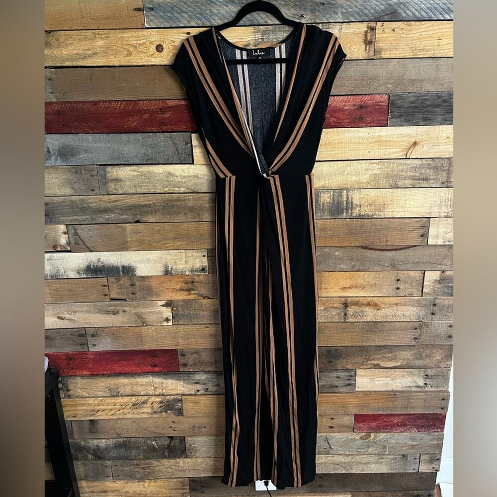 Lulu’s Coastal Grooves Black and Brown Striped Swim Cover-Up Size XS